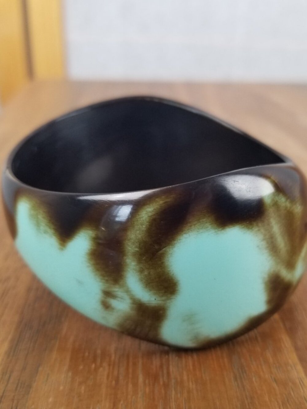 Turquoise and Brown Lucite Acrylic Large Bangle Bracelet 8"
